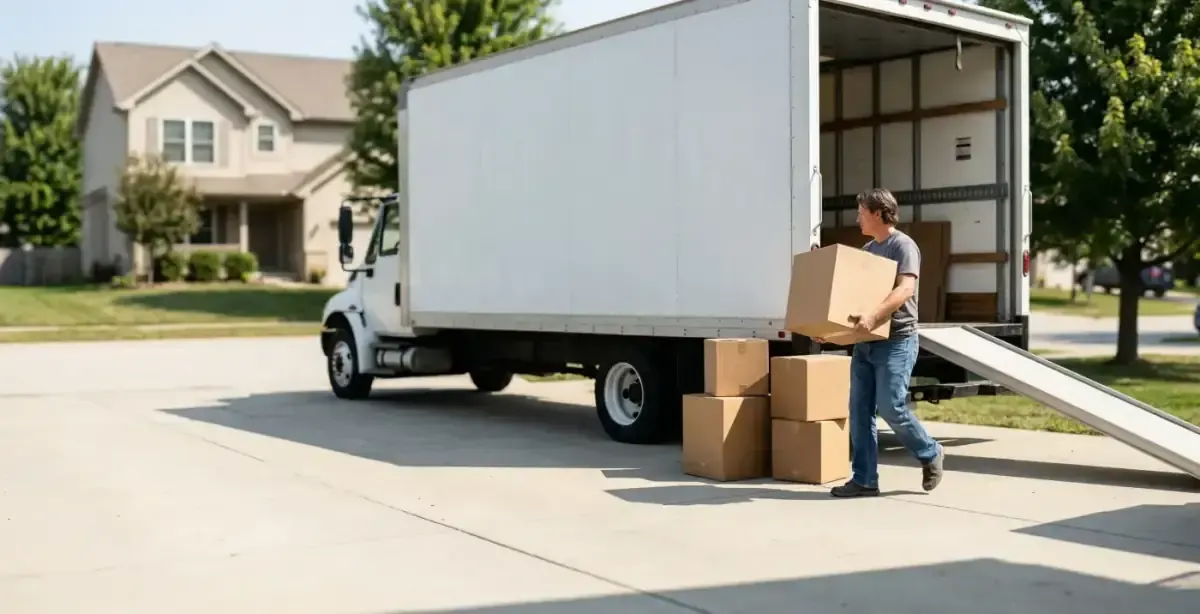 Man loading moving boxes into truck